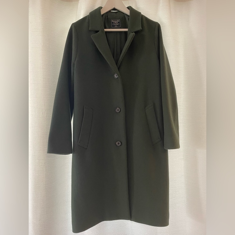 Abercrombie Wool-Blend Dad Coat Dark Green